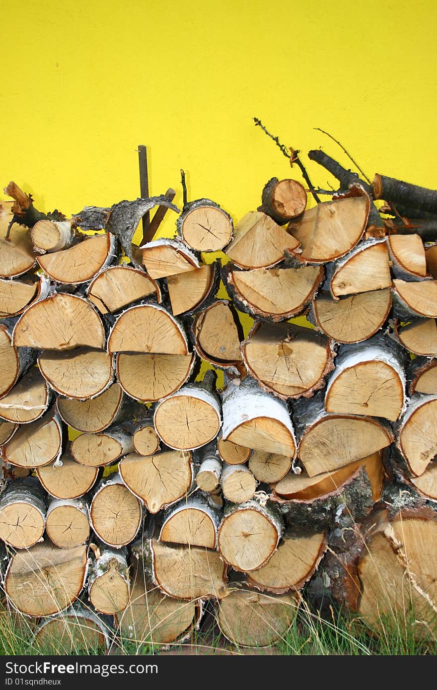 Stacked Winter Logs For Heating