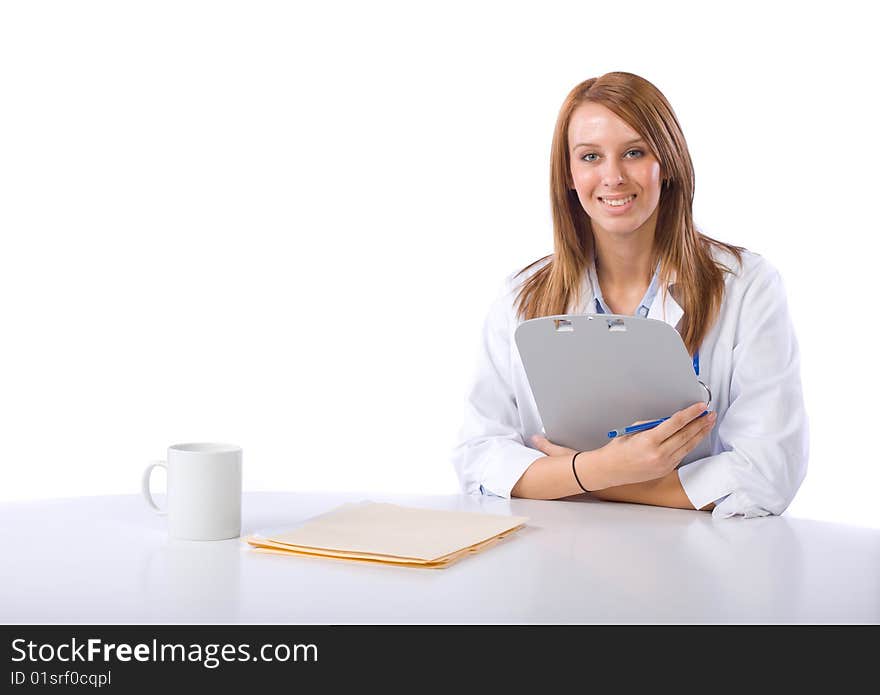 Female doctor isolated on white in the studio