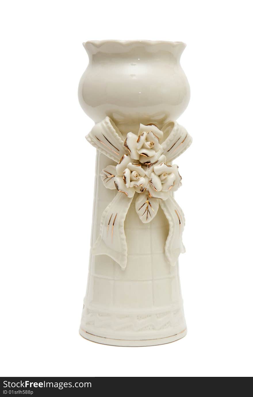 White Porcelain Vase With Bow Isolated