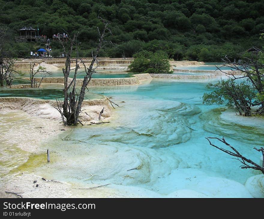 Colorful lake on huanglong mountain. Colorful lake on huanglong mountain