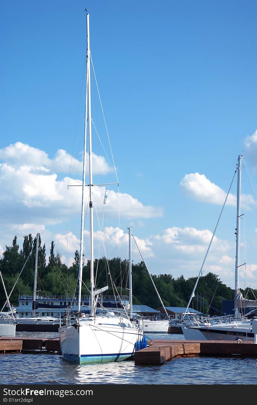 Yacht dockage to a pier in sailing club