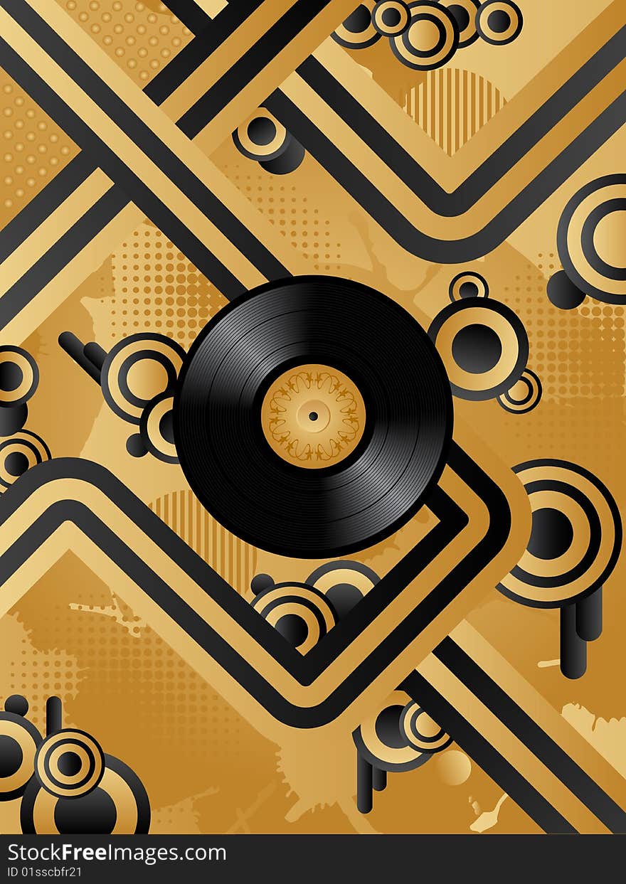 Abstract vector retro background with the vinyl disс.