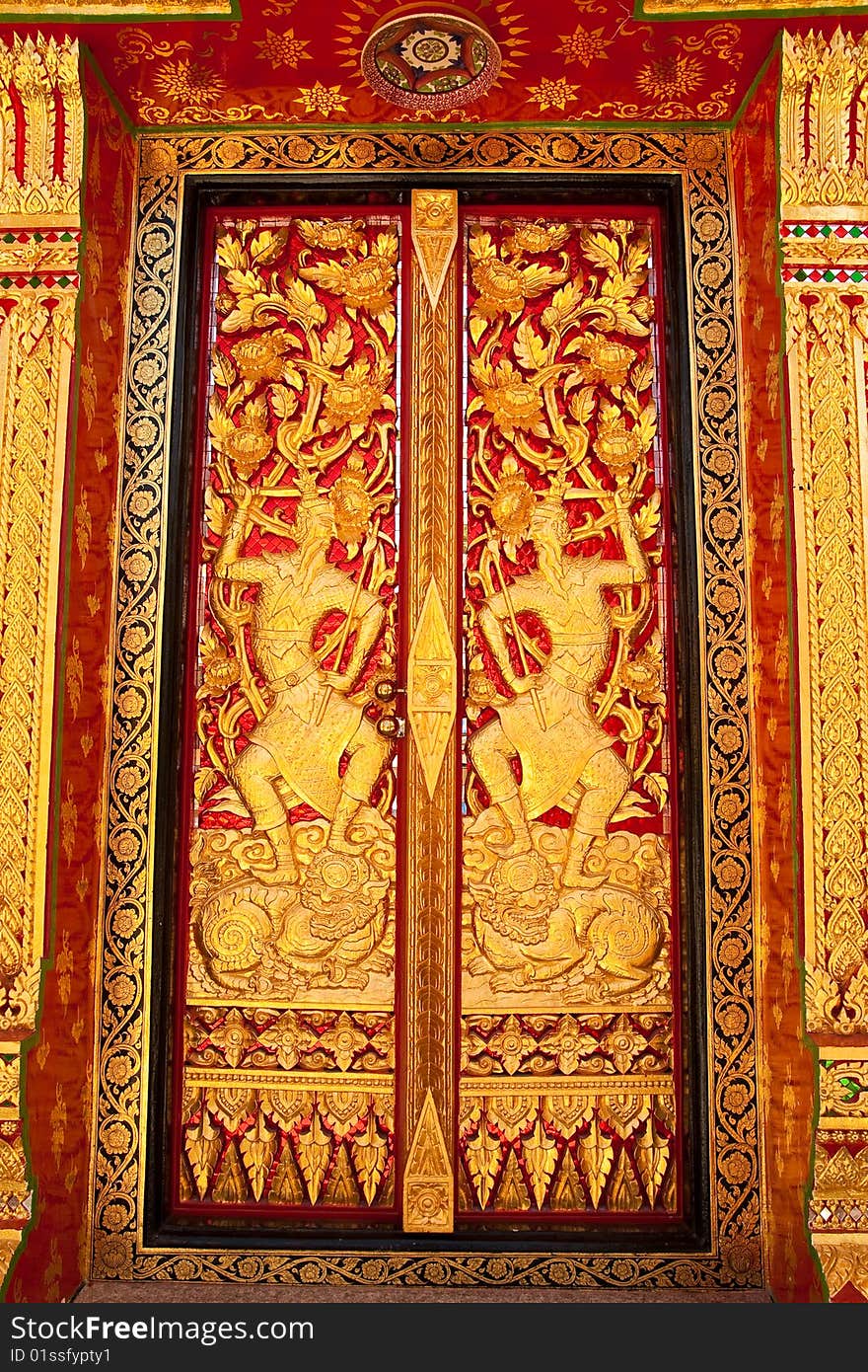 Decoration of Buddhist church window in Thai style. Decoration of Buddhist church window in Thai style