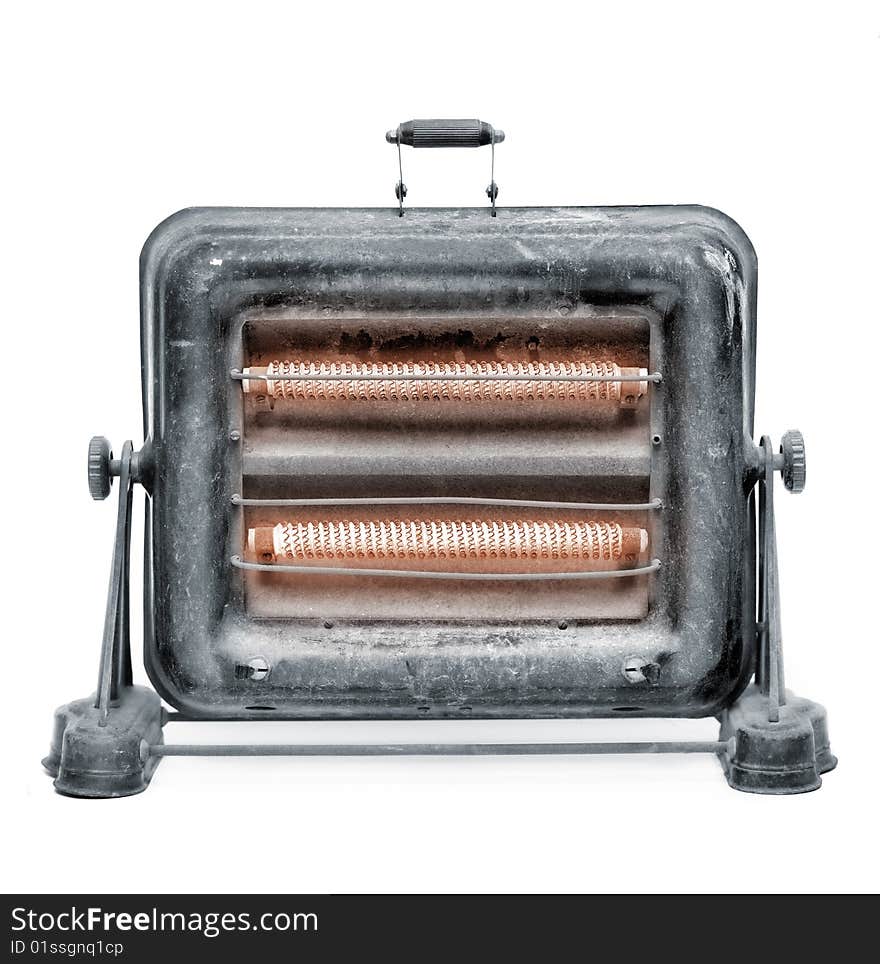 Antique electric heater on white background. Antique electric heater on white background