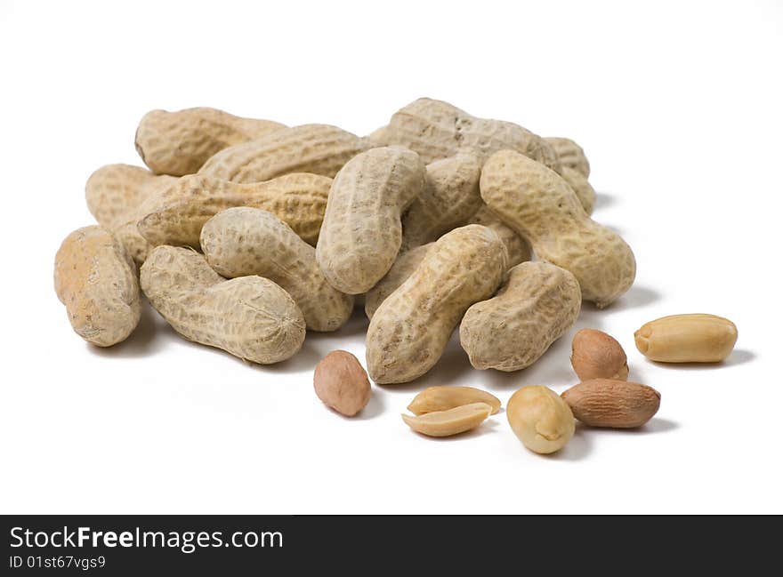 Peanuts in shell on white background. Peanuts in shell on white background