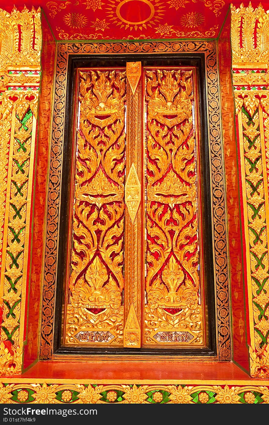 Decoration of Buddhist church window in Thai style. Decoration of Buddhist church window in Thai style