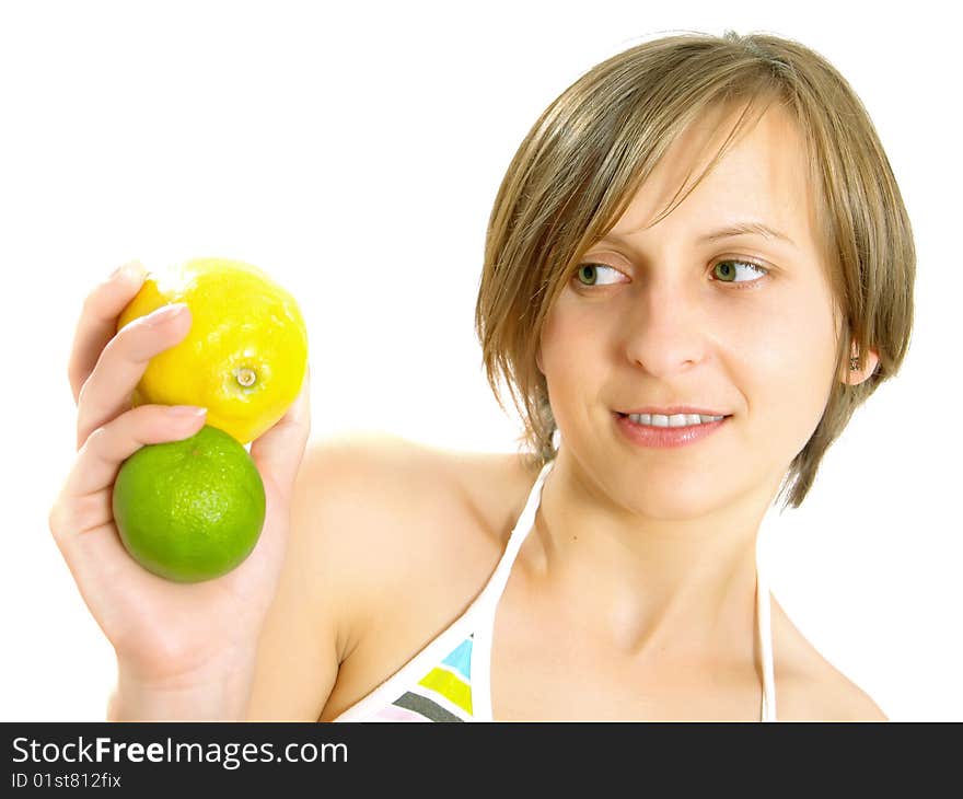 Cute Girl Showing Citrus Fruits