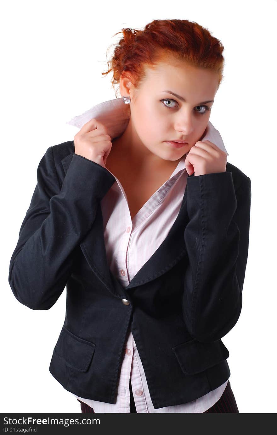 Beautiful business woman in a black jacket