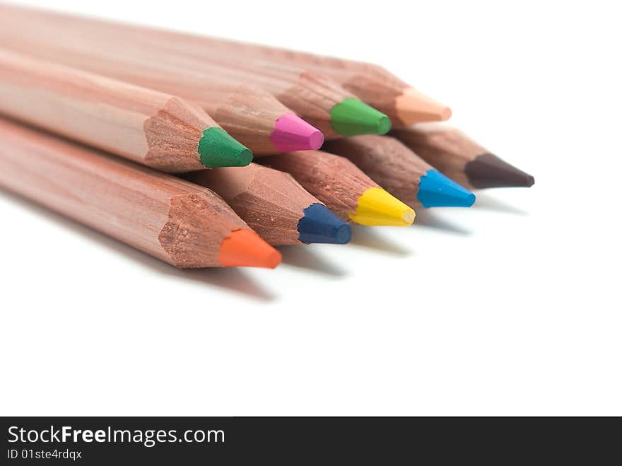 Colour pencils on a white background