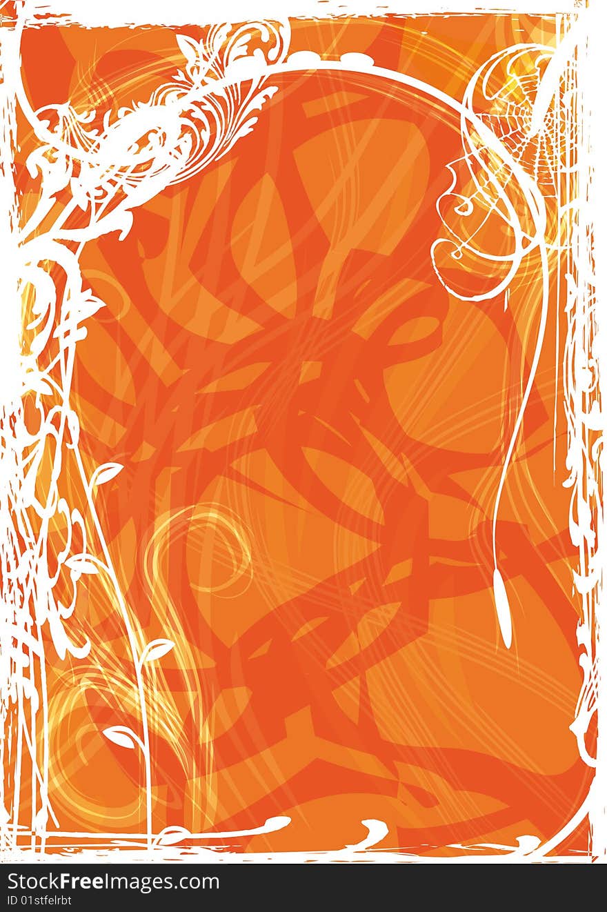 Grunge flower orange abstract frame. Grunge flower orange abstract frame