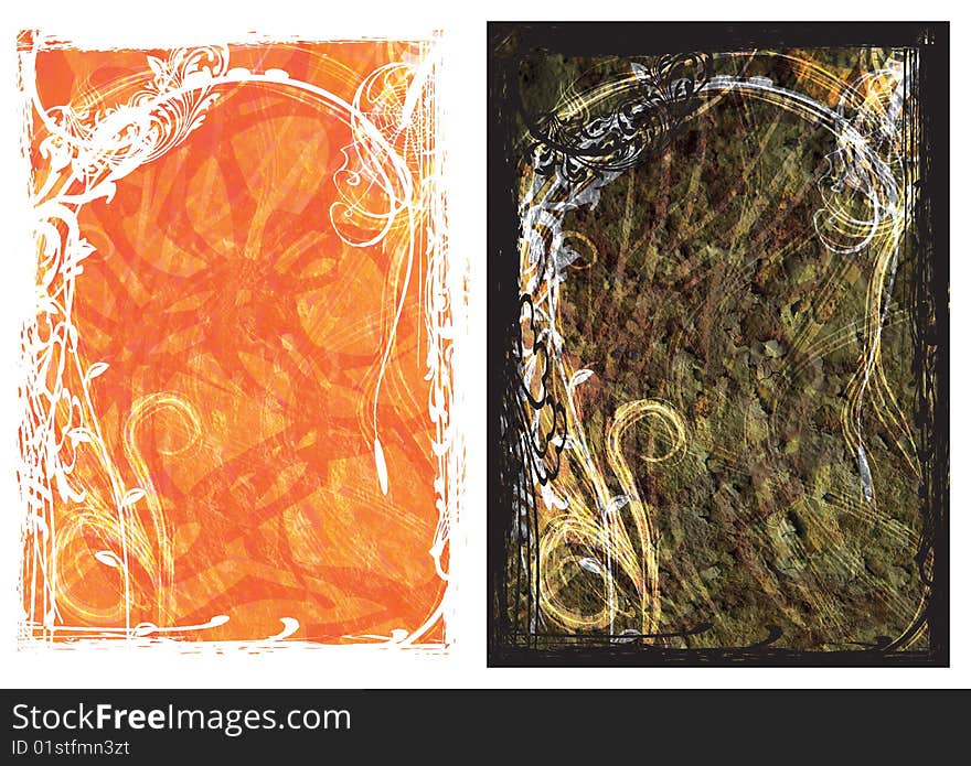 Grunge flower orange and black abstract frame. Grunge flower orange and black abstract frame