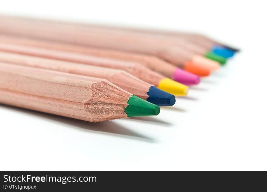 Colour pencils on a white background. Colour pencils on a white background