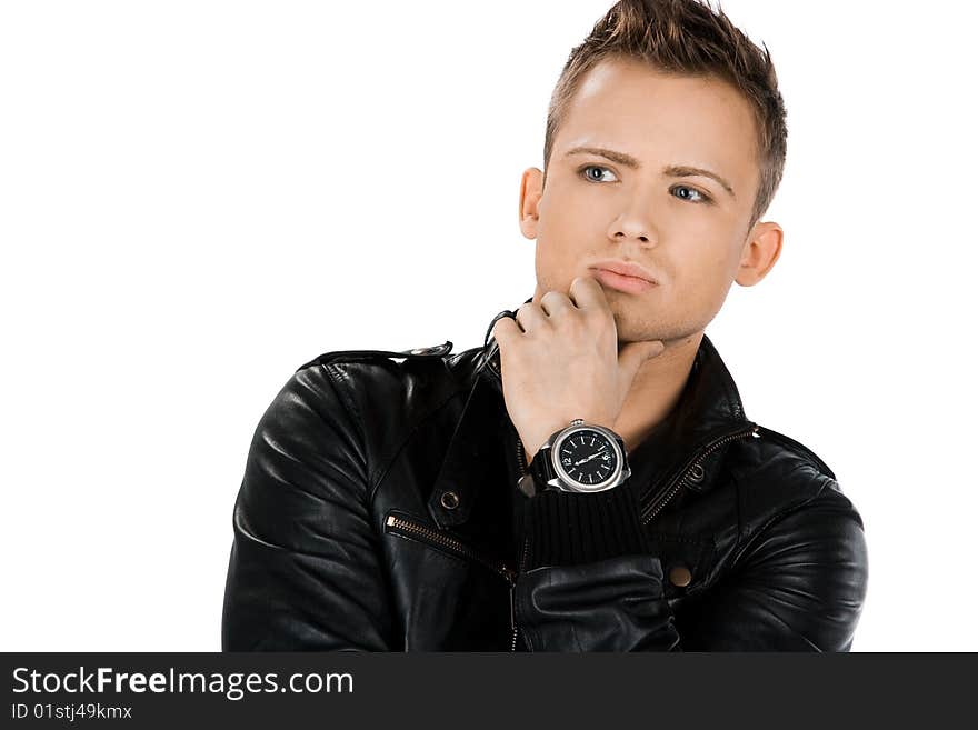 Attractive modern man in black jacket