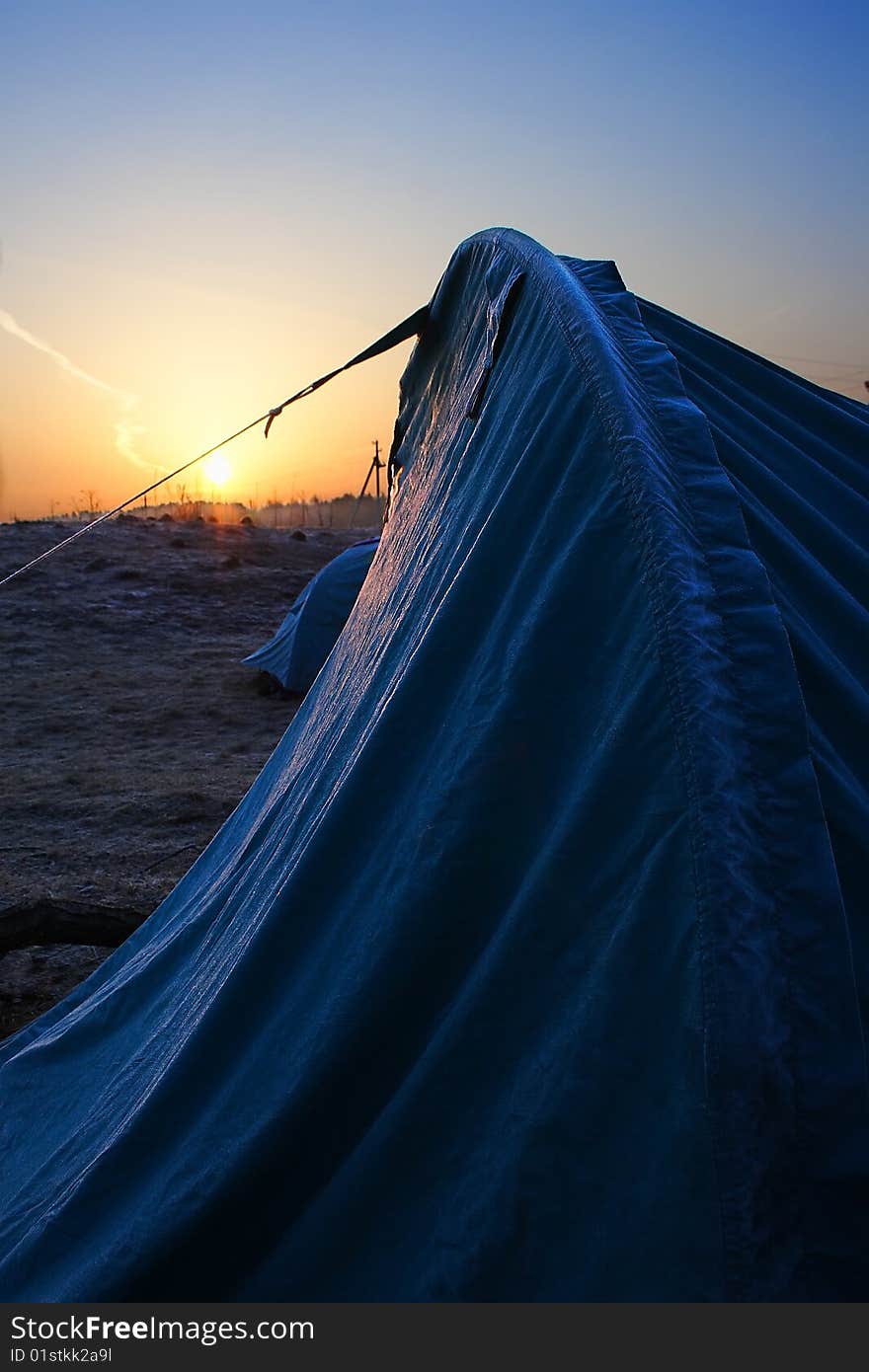 Frost on the surface of the tent. Frost on the surface of the tent