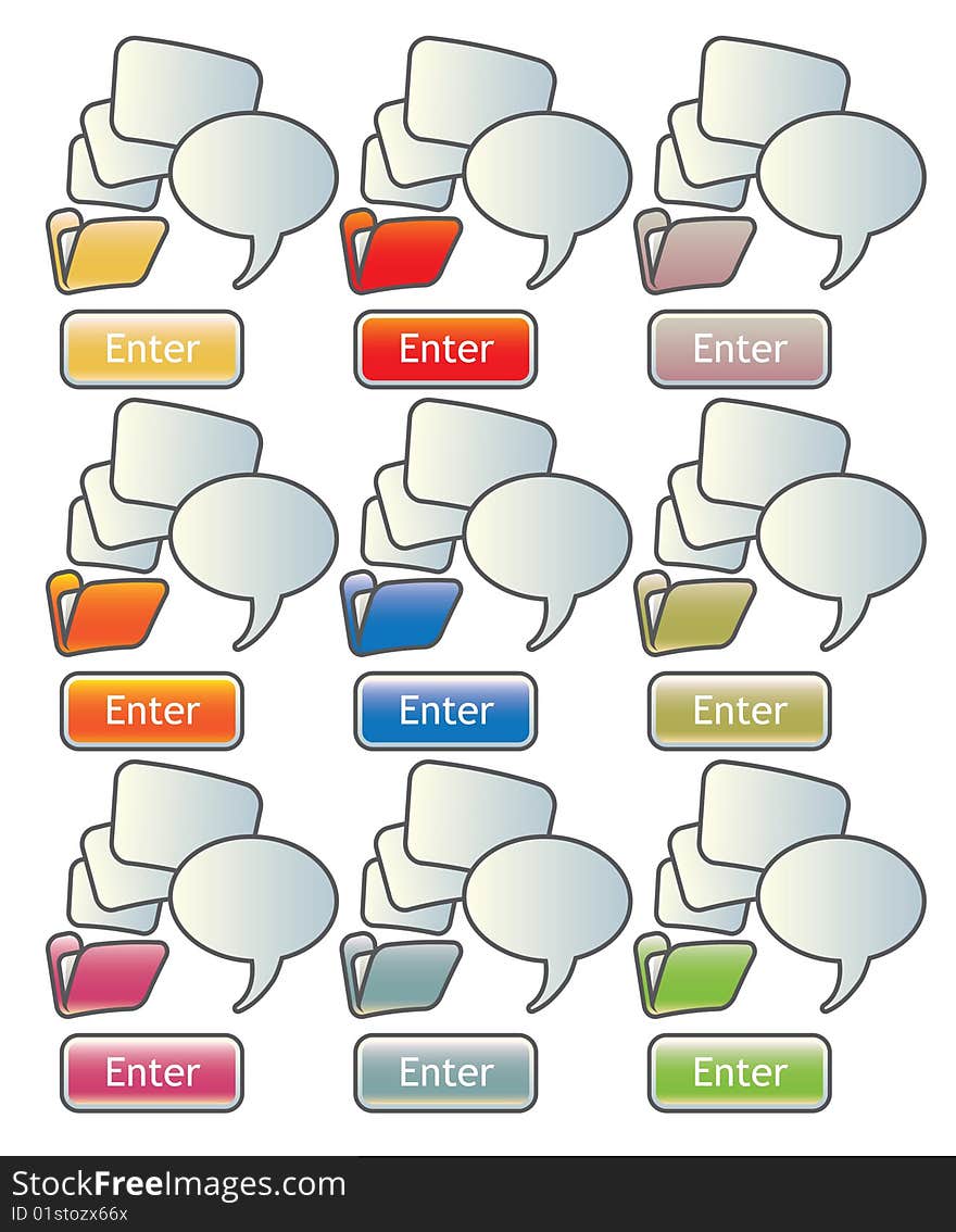 Contoured basic navigation and dialog elements enter in various colors