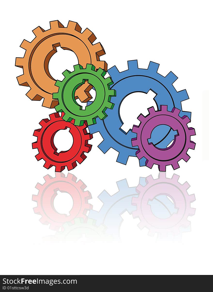 Isolated cogwheels - business network - illustration