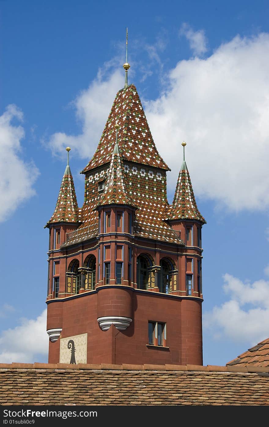 Basel Switzerland town hall (Rathaus) clock tower. Basel Switzerland town hall (Rathaus) clock tower