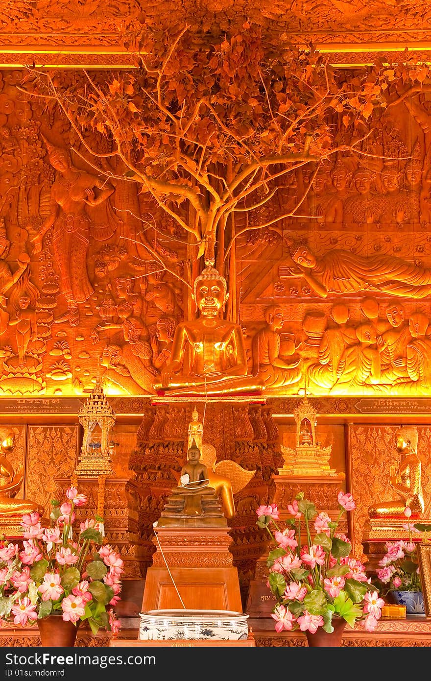 Interior Of Wholly Teak Wood Church, Thailand