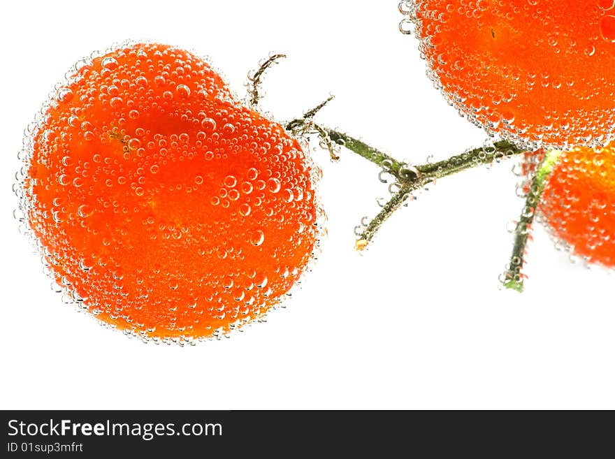 Tomato   with bubble on white background