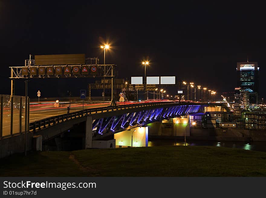 Beautiful automobile bridge at night