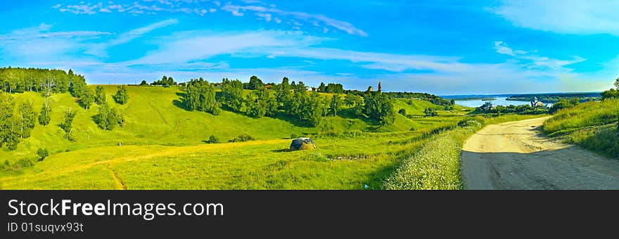 Panorama of the green hills of the Russian outback. Panorama of the green hills of the Russian outback.