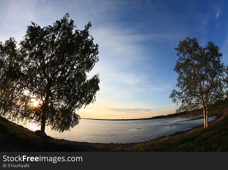 Sunset on the sea shore