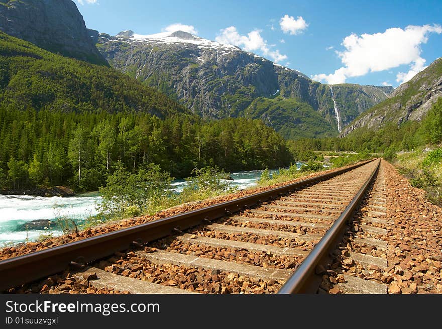 Railway in the mountains on sunny day