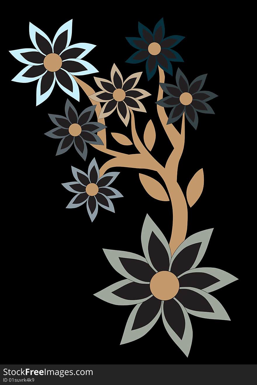 Vector illustration of floral abstract retro background. Includes flowers in the different colours and sizes