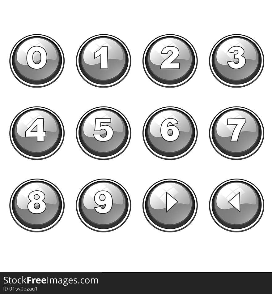 Gray round internet button collection, ready to use for designers and publishers.