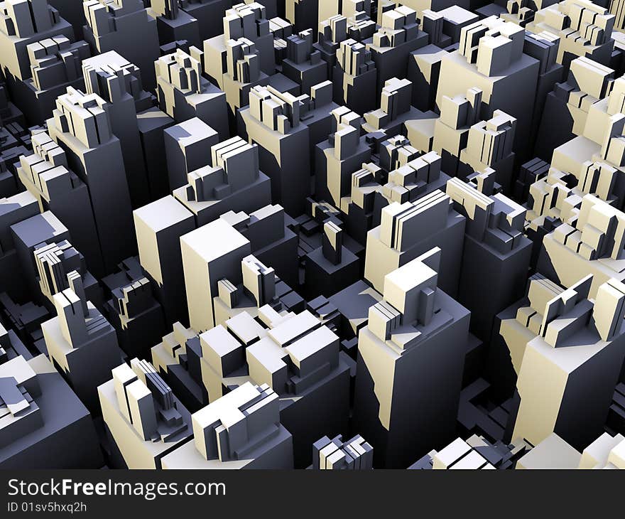 Greeble city containing buildings with various sizes.