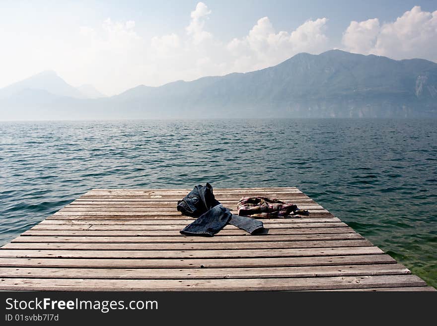 Footbridge on Lake Garda in Italy. Footbridge on Lake Garda in Italy