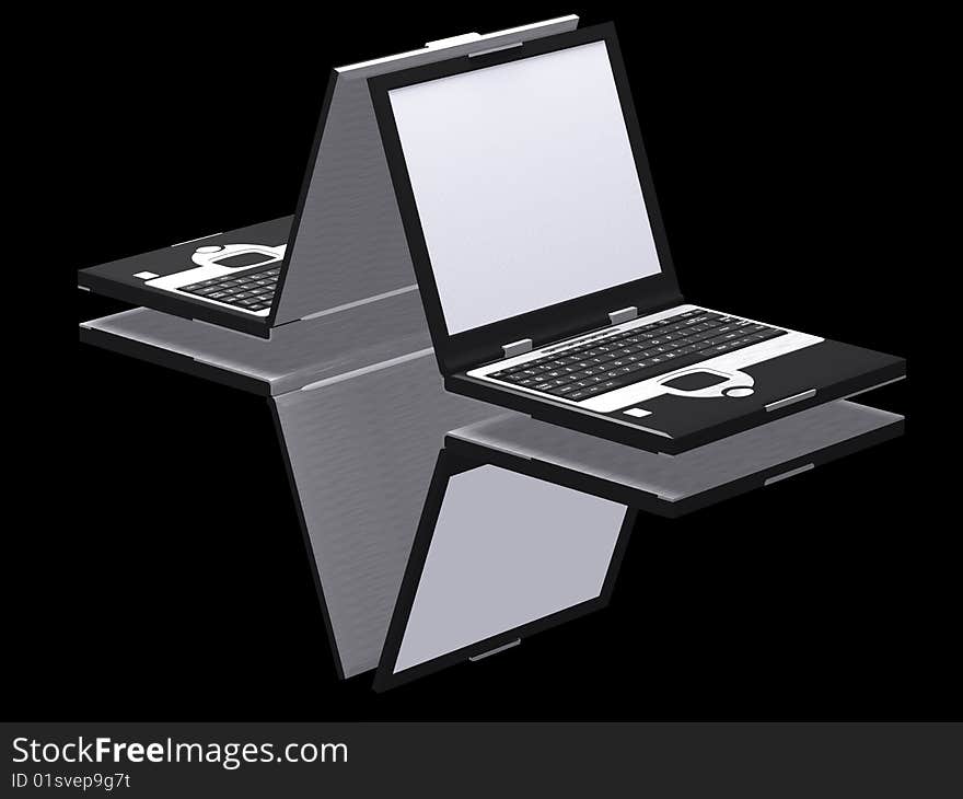 Blank laptops isolated on a black background