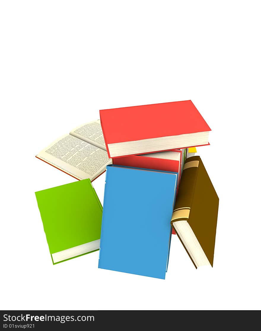 Pile of books - isolated on white background - 3d render