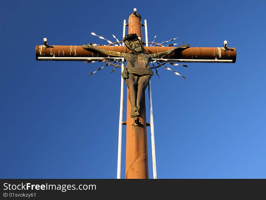 Christian cross on Saint Wojciech mountain in Barcin Poland