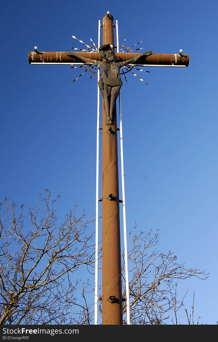 Christian cross on Saint Wojciech mountain in Barc