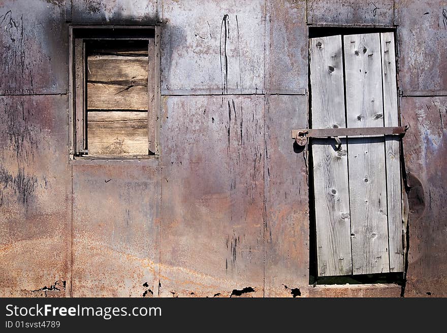 Locked door and board up window. Locked door and board up window