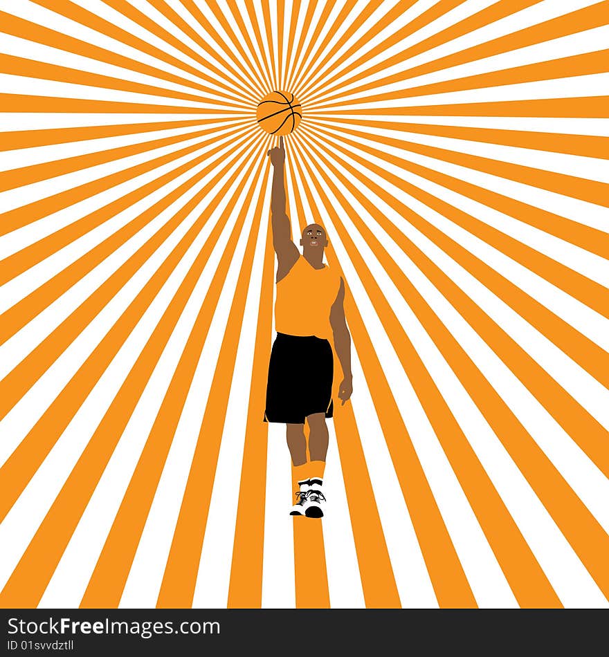 Basketball player on striped background, vector illustration. Basketball player on striped background, vector illustration