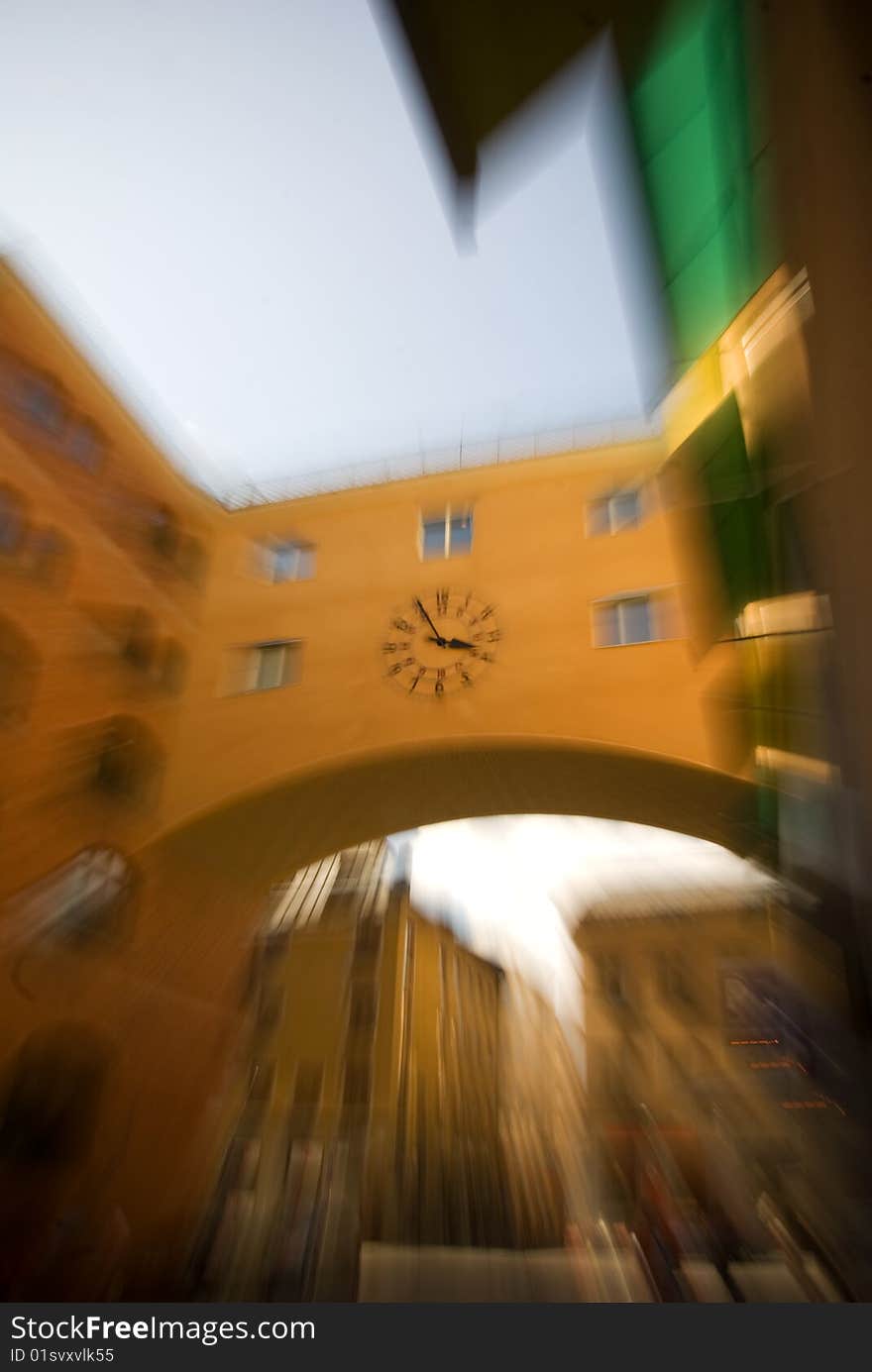 Blurred clock on a wall in Stockholm City. Blurred clock on a wall in Stockholm City