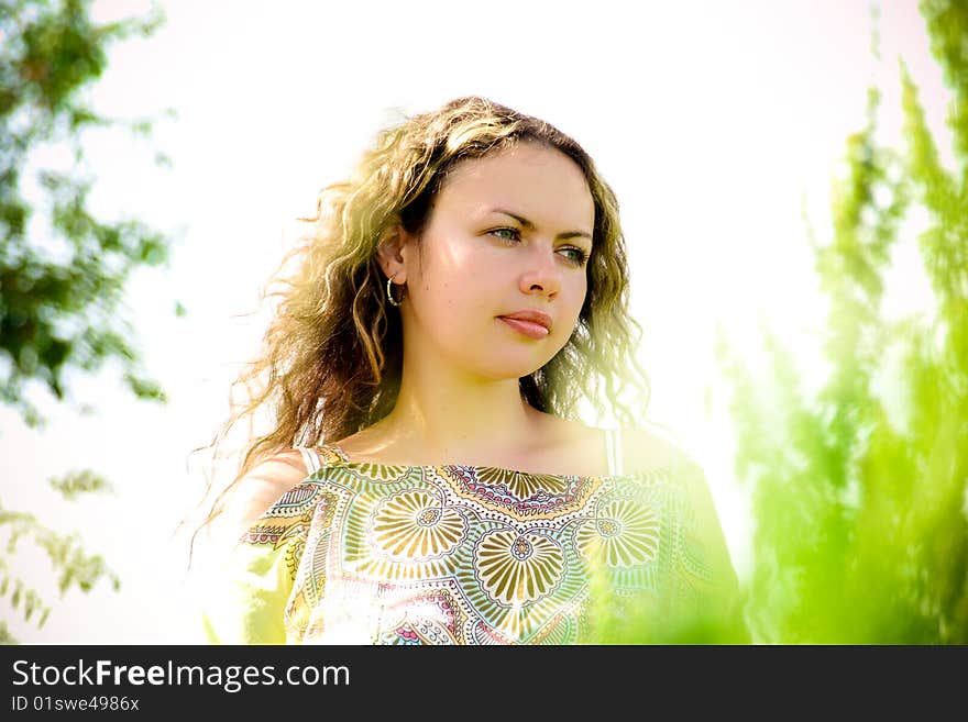 Woman with long curly hair