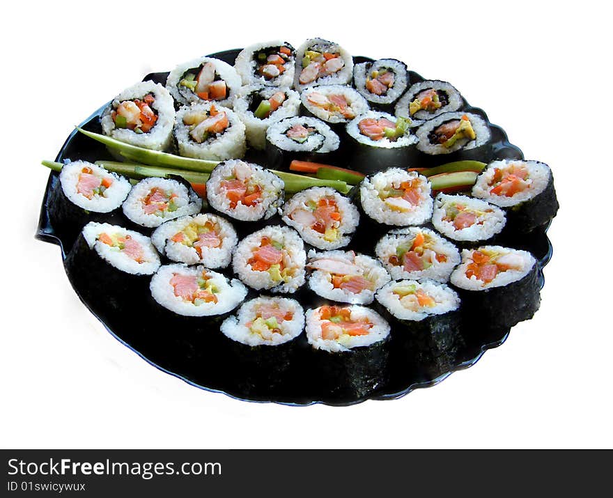 JAPANESE SUSHI SEAFOOD ON THE TRAY )