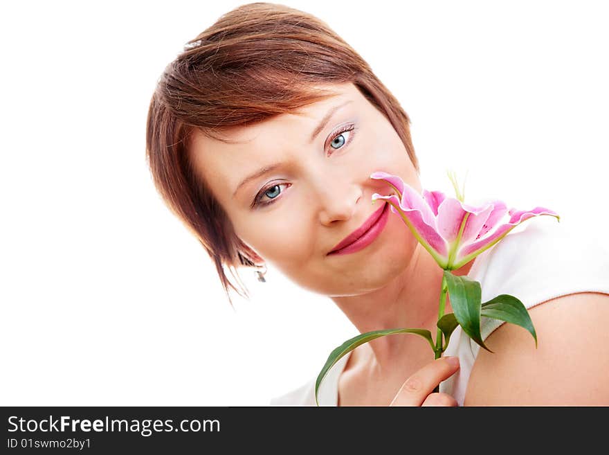 Positive woman with flower