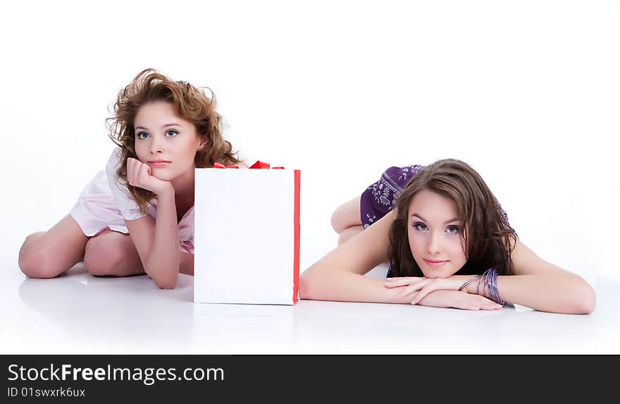 Young women on isolated background thinking. Young women on isolated background thinking