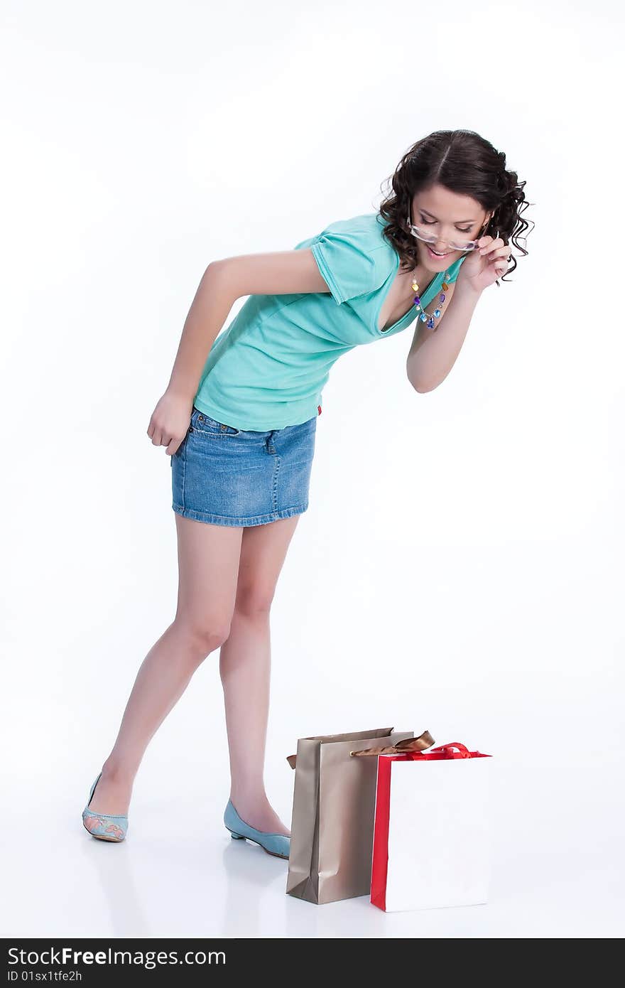 Young Emotional Woman With Paper Bag