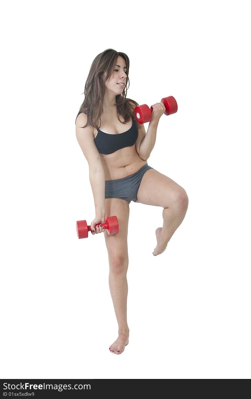 Young girl working in gym. Young girl working in gym