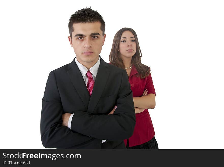 Two office workers isolated on white. Two office workers isolated on white