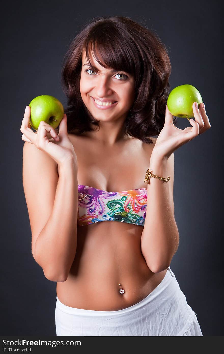 Beautiful girl with green apple. Beautiful girl with green apple