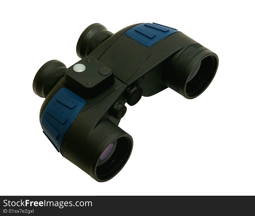 Photo of black binoculars isolated over white background