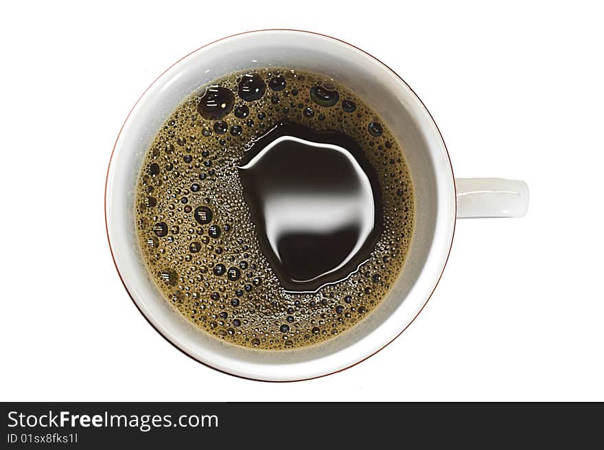 One cup of coffee on a white background. One cup of coffee on a white background