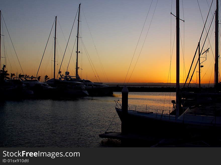 Yachts silhouette in La Paz, Mexico