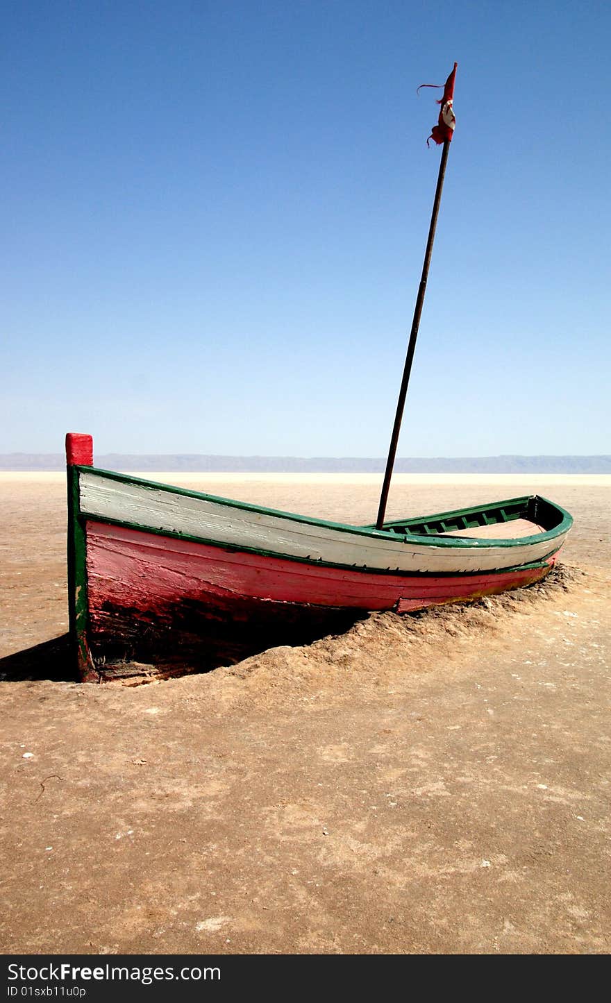 Boat On Salt Lake In Tunisia